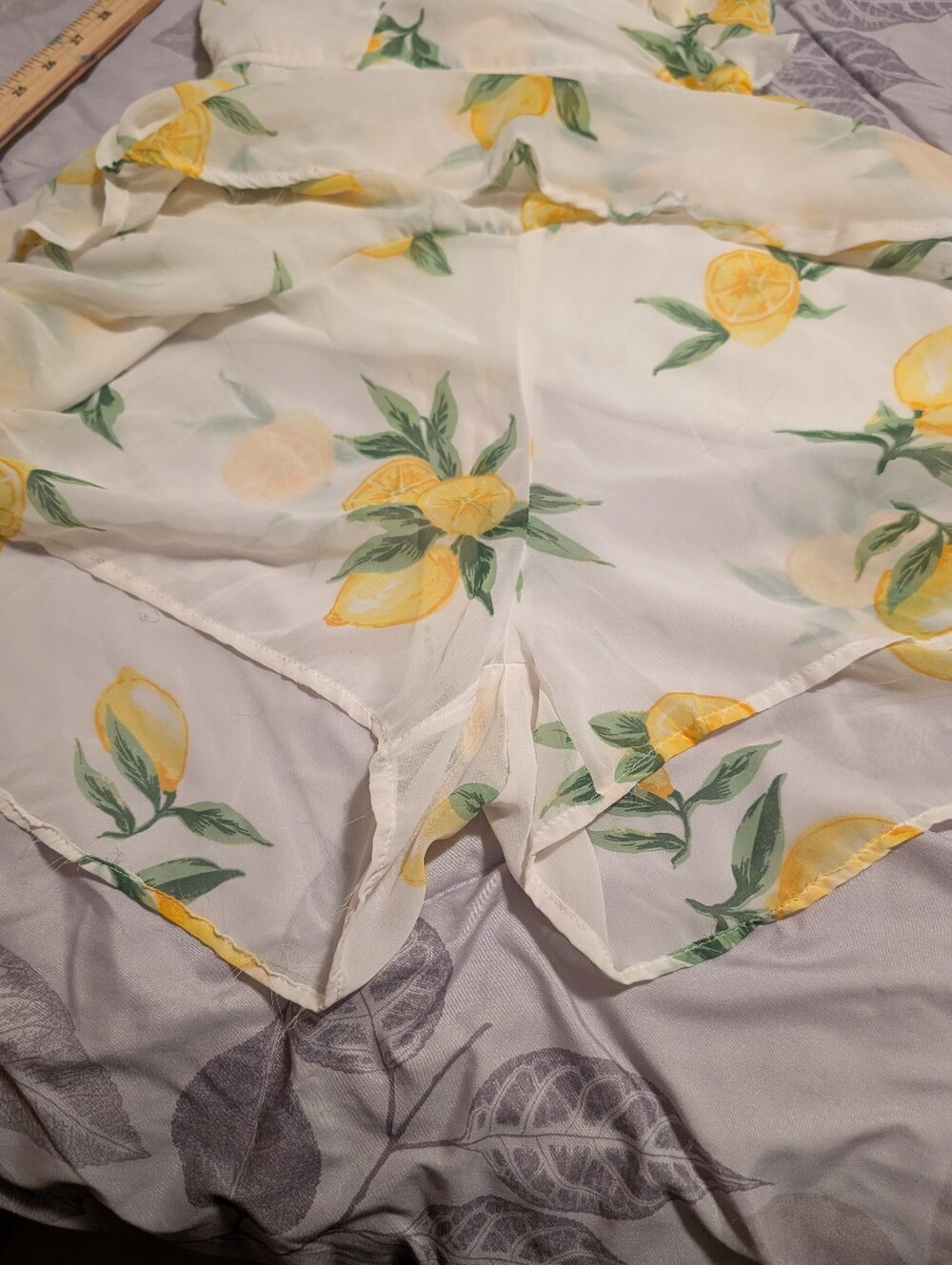 Women’s Lemon Print Ruffle Mini Romper Dress White Yellow Floral Wrap Style - Picture 6 of 7